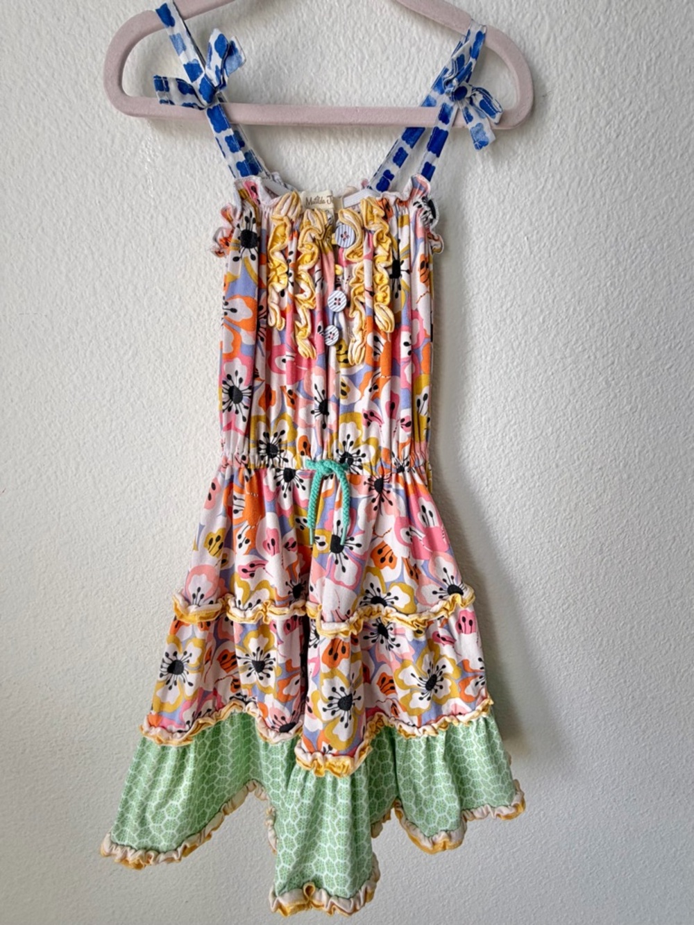 Matilda Jane Size 2 Floral Ruffle Sundress Tie Straps Hem Girls- Small Flaw - Picture 2 of 7